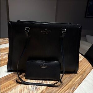 kate spade Black Leather Tote with Matching Wallet Set